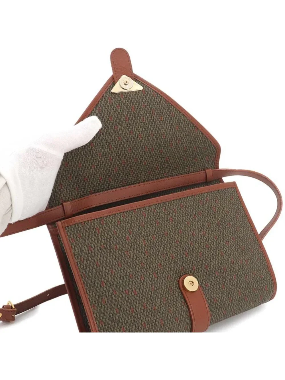 Saint Laurent 2-Way Shoulder Clutch Leather Brown Green Gold - Picture 6 of 10